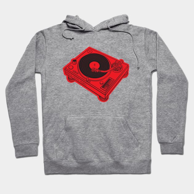 Turntable (Black Lines + Red Drop Shadow) Analog / Music Hoodie by Analog Digital Visuals